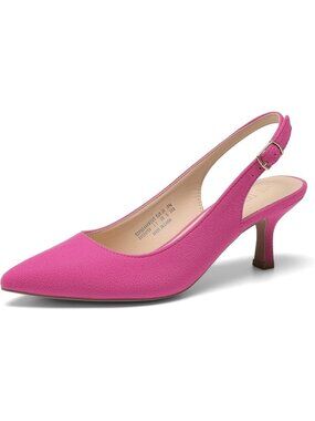 Dream Pairs Women's Hot Pink Kitten Slingback Heels Pointed Toe Low Heel Pump